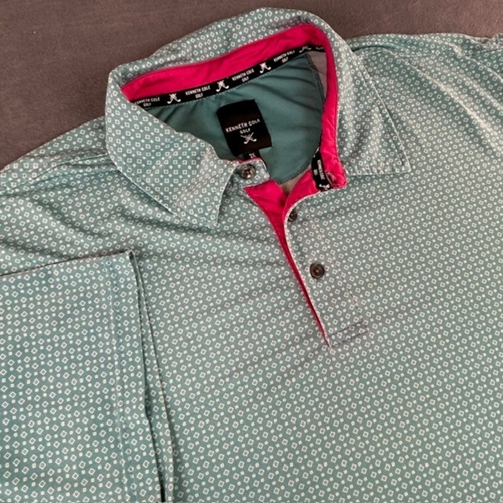 Kenneth Cole Golf Men's Turquoise Green & White Short Sleeve Polo Shirt 2X